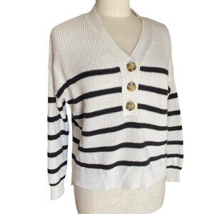 Rachel Zoe Popover Henley Sweater Striped Nautical Sailor Coastal Beach Preppy-S